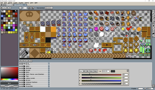 Some Chessplosion art in Aseprite. Half of it doesn't use that color palette!