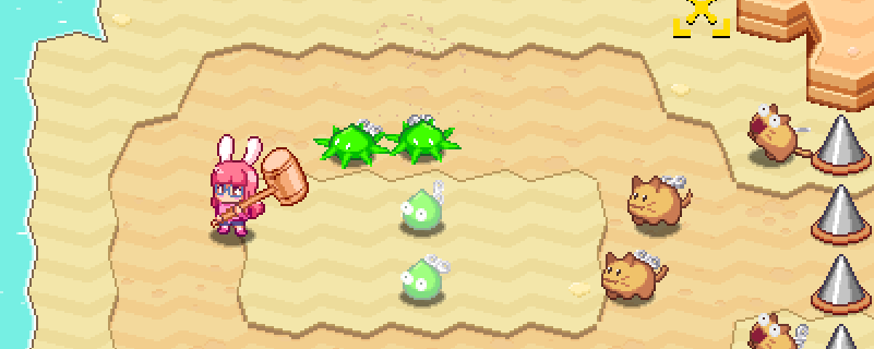 Knocking an enemy into lots of other enemies in Hyper Bun Buster