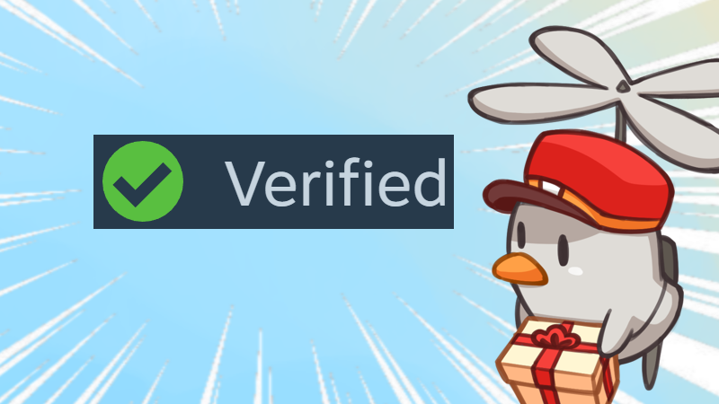Ducky from Ducky's Delivery Service flying next to the Steam Deck Verified checkmark